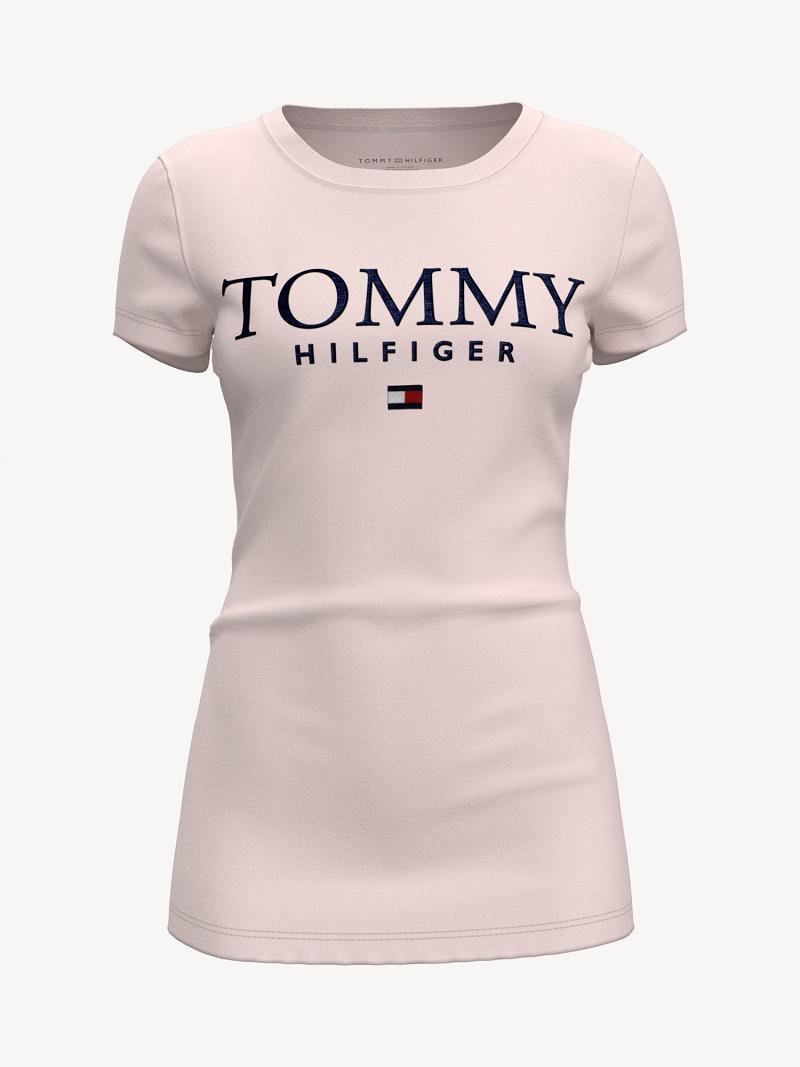 Női Tommy Hilfiger Essential Favorite Tommy Graphic Póló Rózsaszín | HU 445PJJ